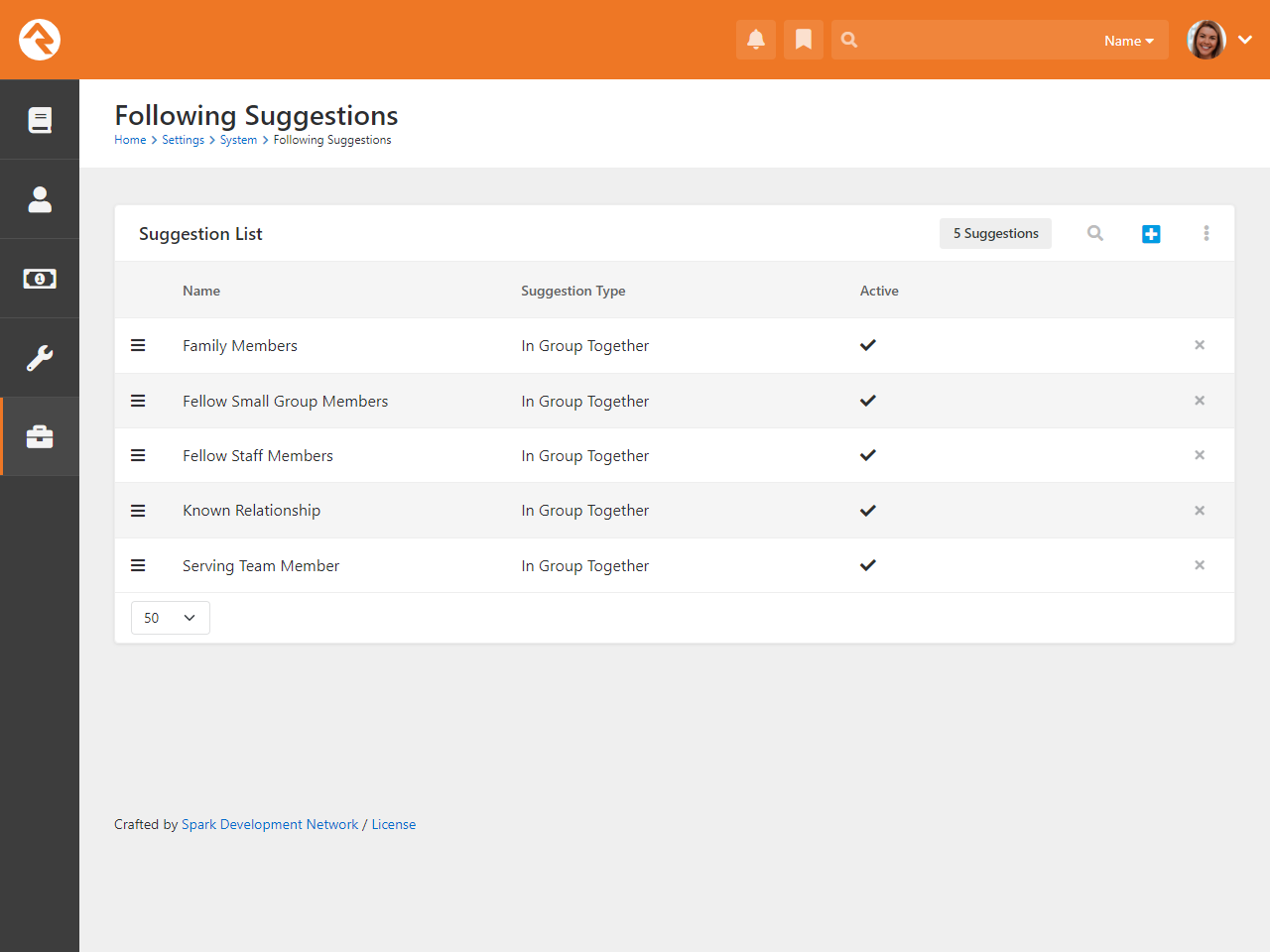 Following Suggestion Type List
