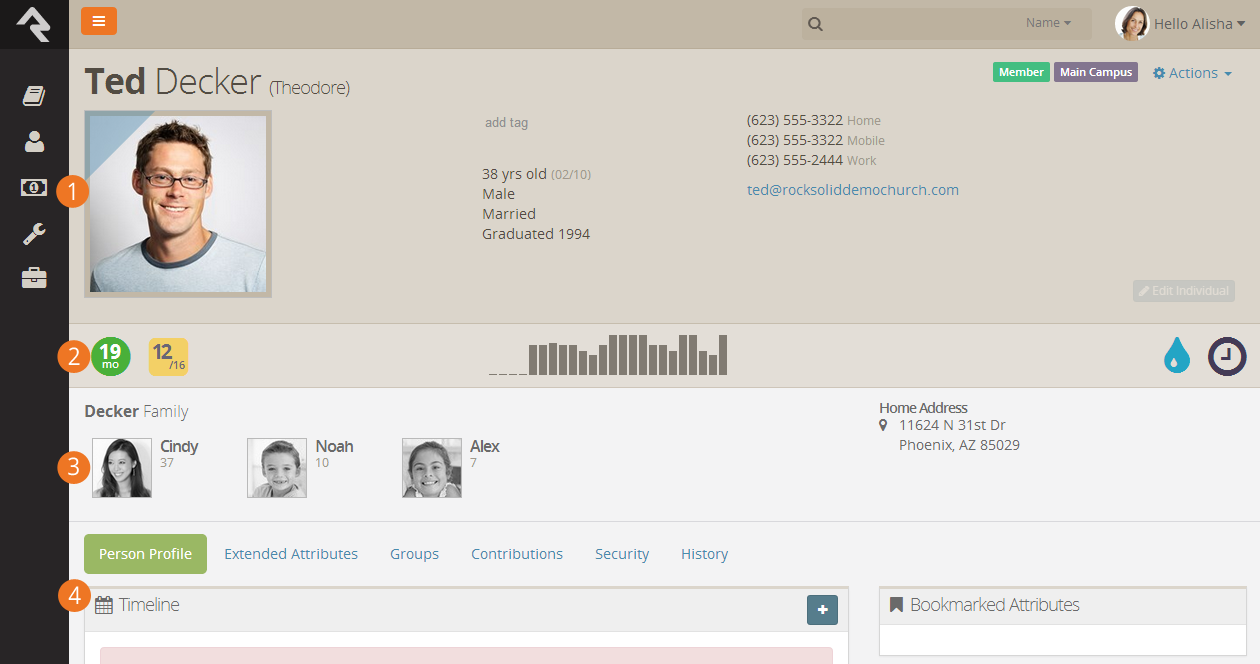 Sections of the Person Profile Page