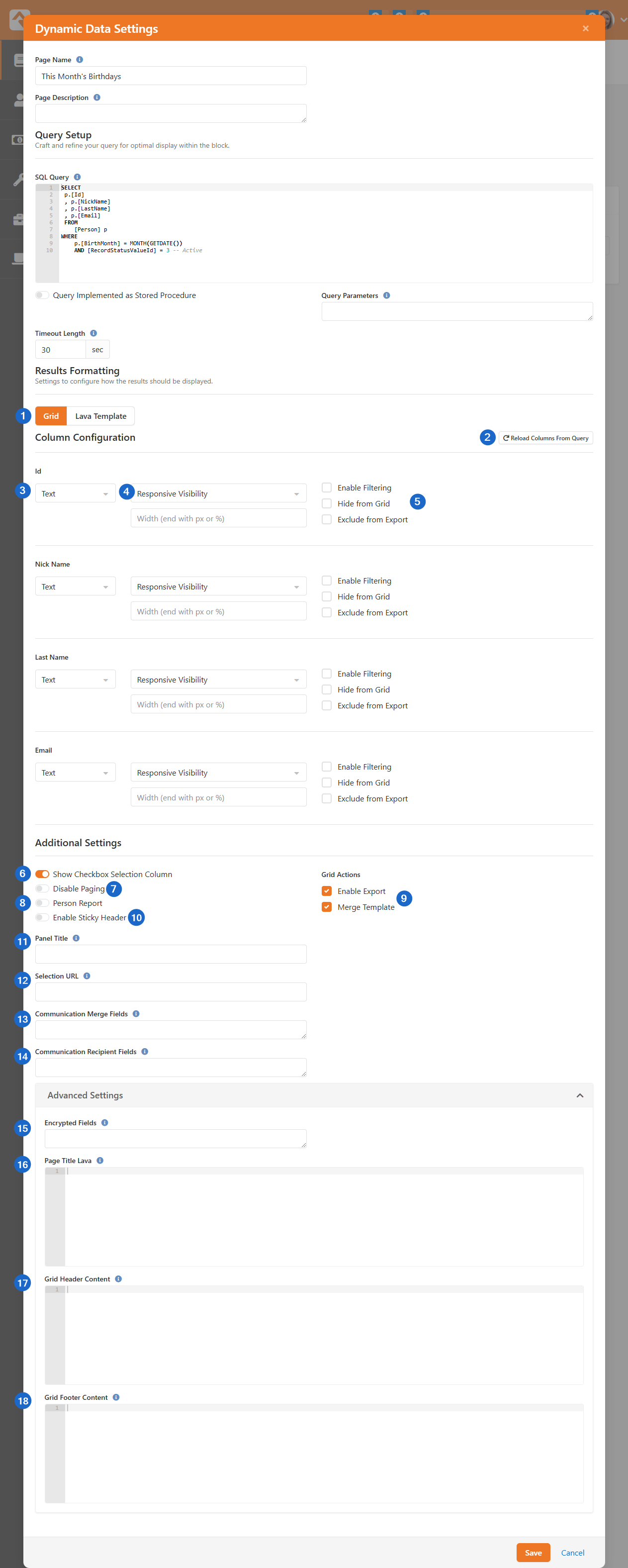 Dynamic Data Block with Grid selected