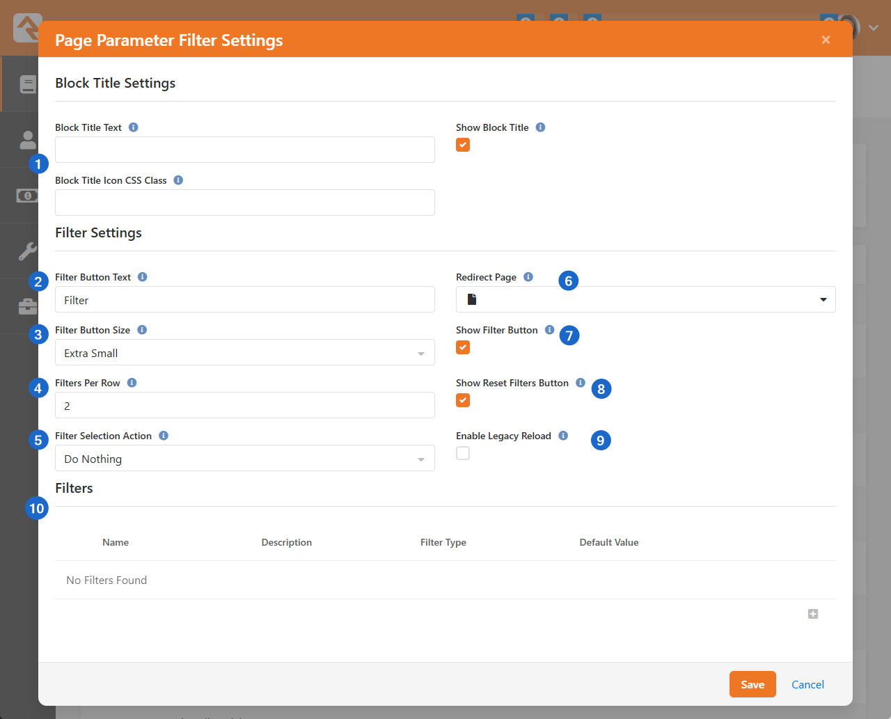 Page Parameter Filter - Block Settings