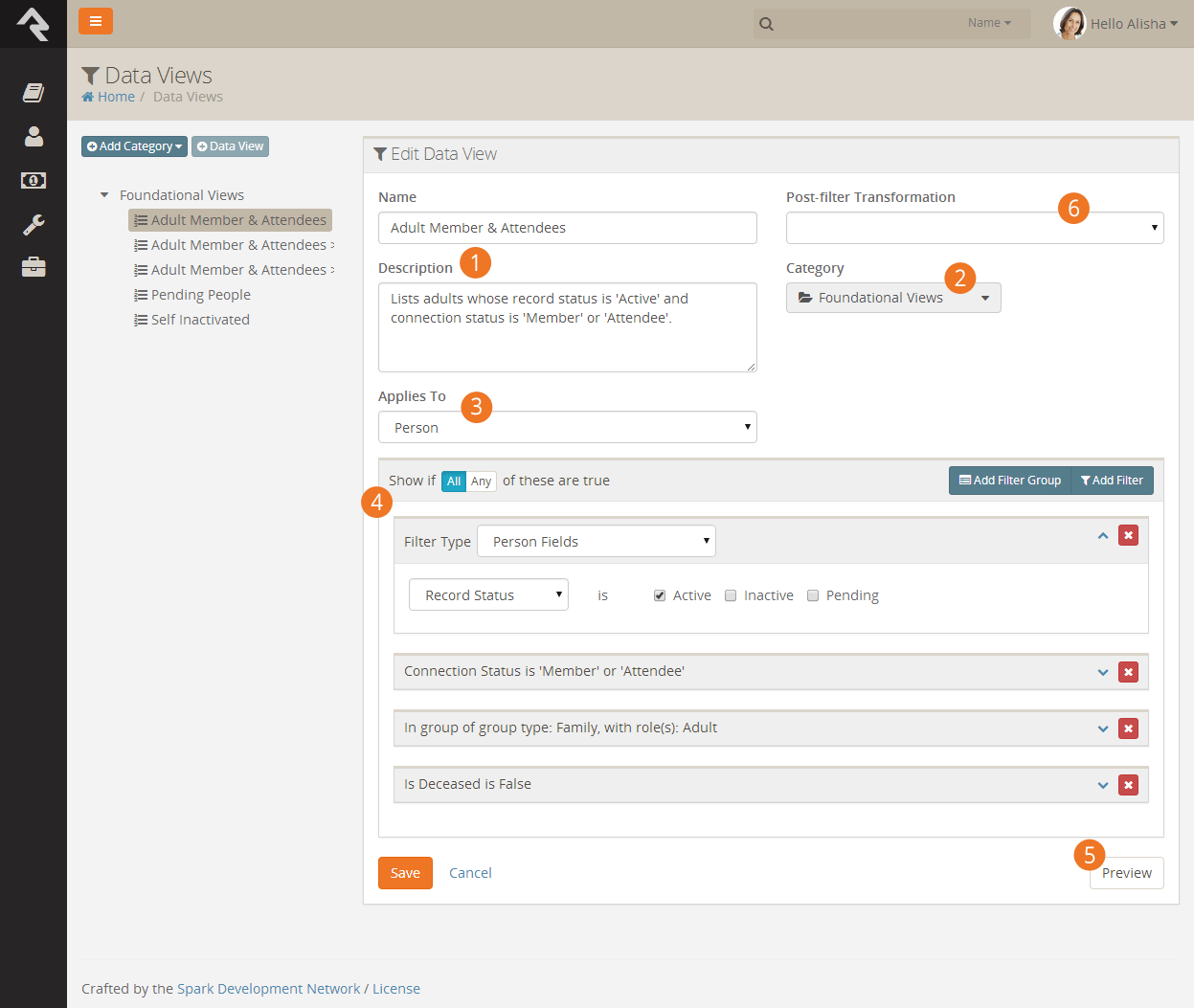 Editing a Data View