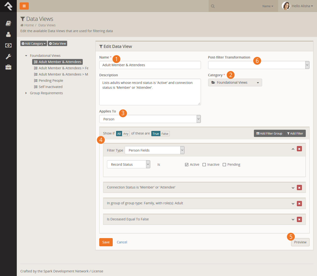 Editing a Data View