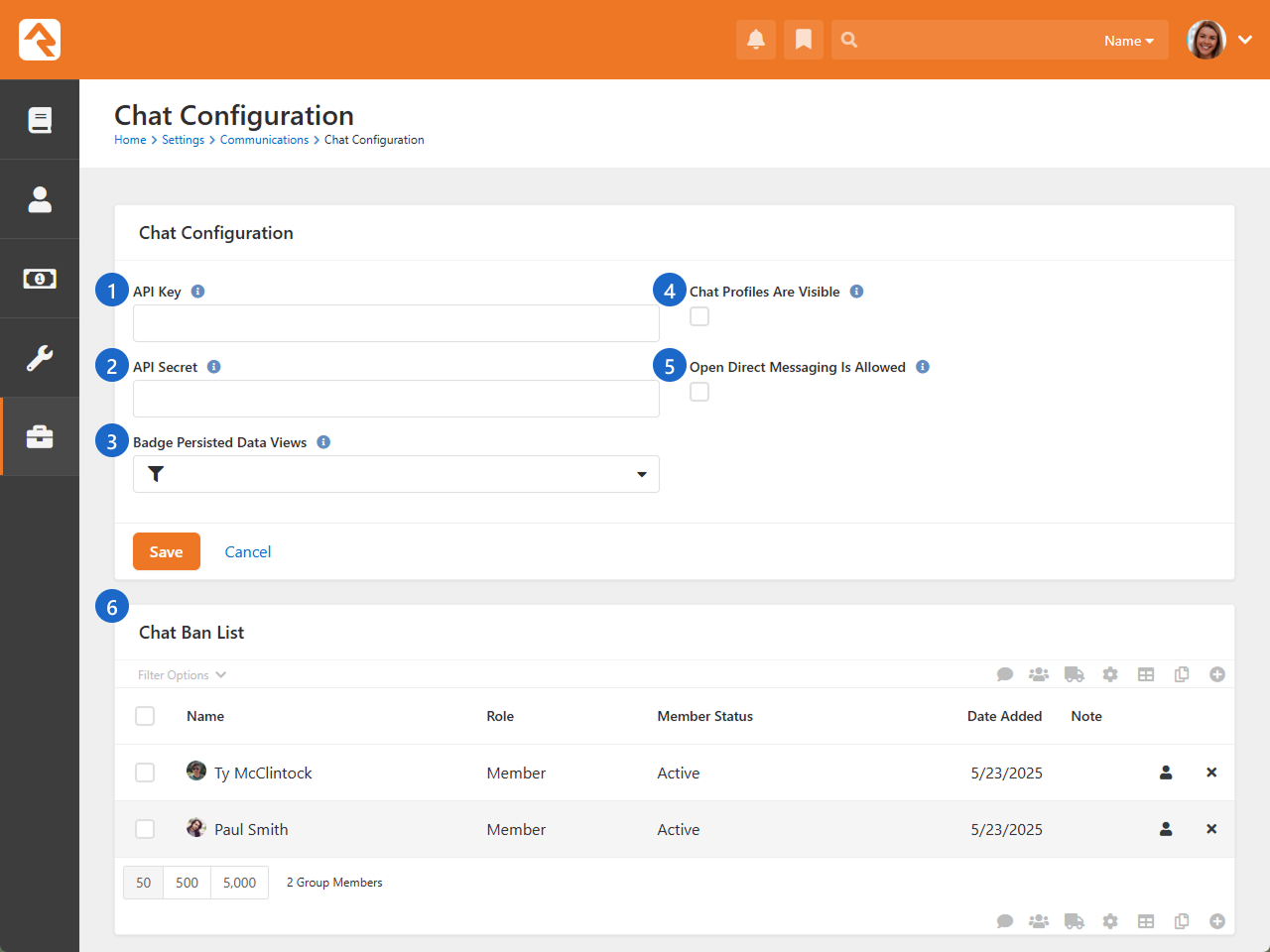 Chat Configuration settings in Rock