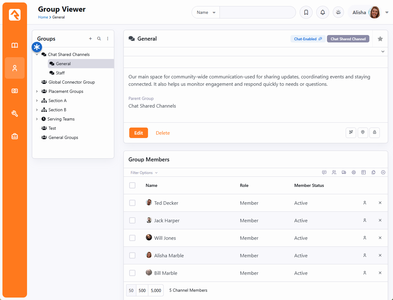 Chat Shared Channels in Group Viewer