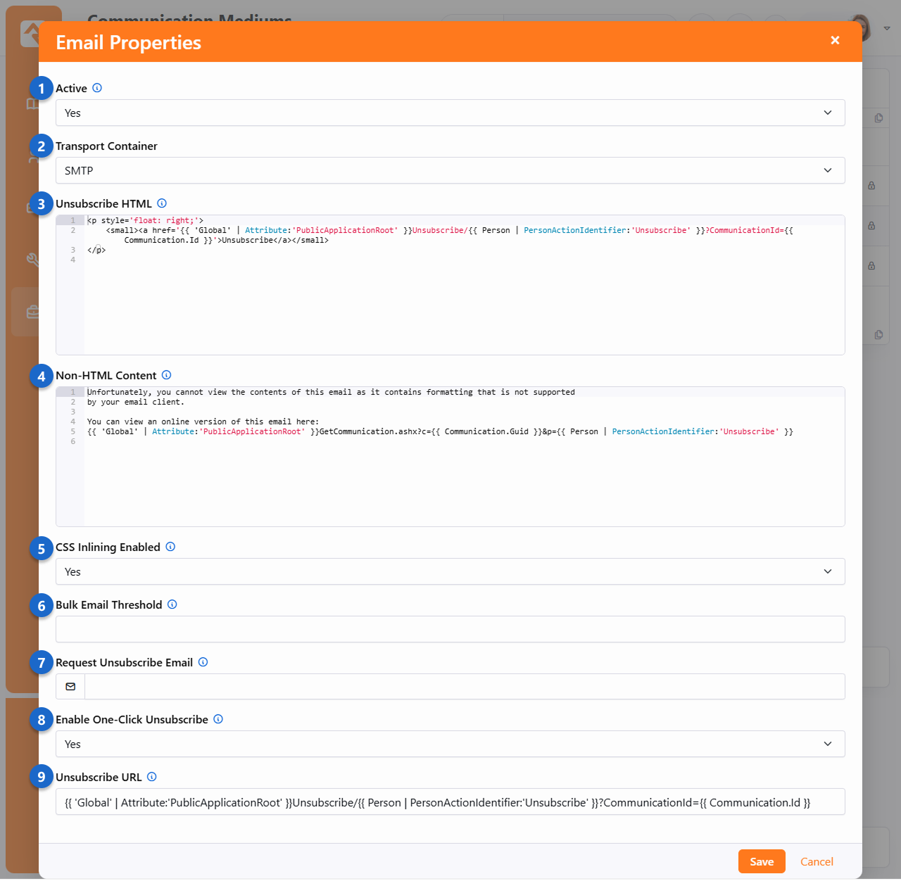 Communication Medium Email Settings