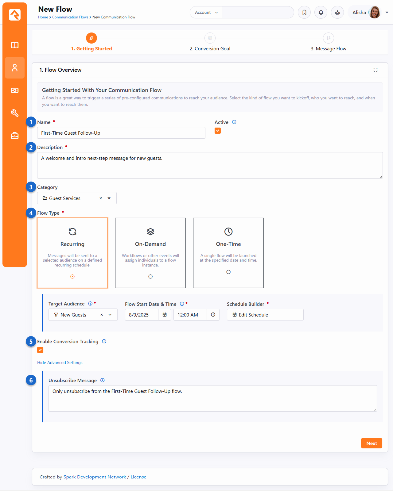 Creating a new flow screen