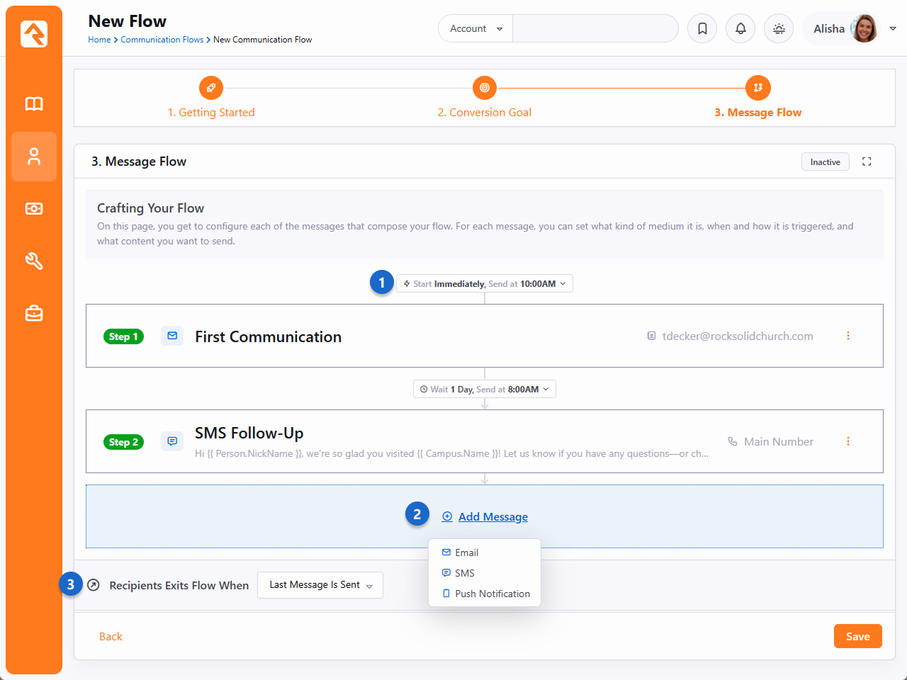 Message flow editor screen