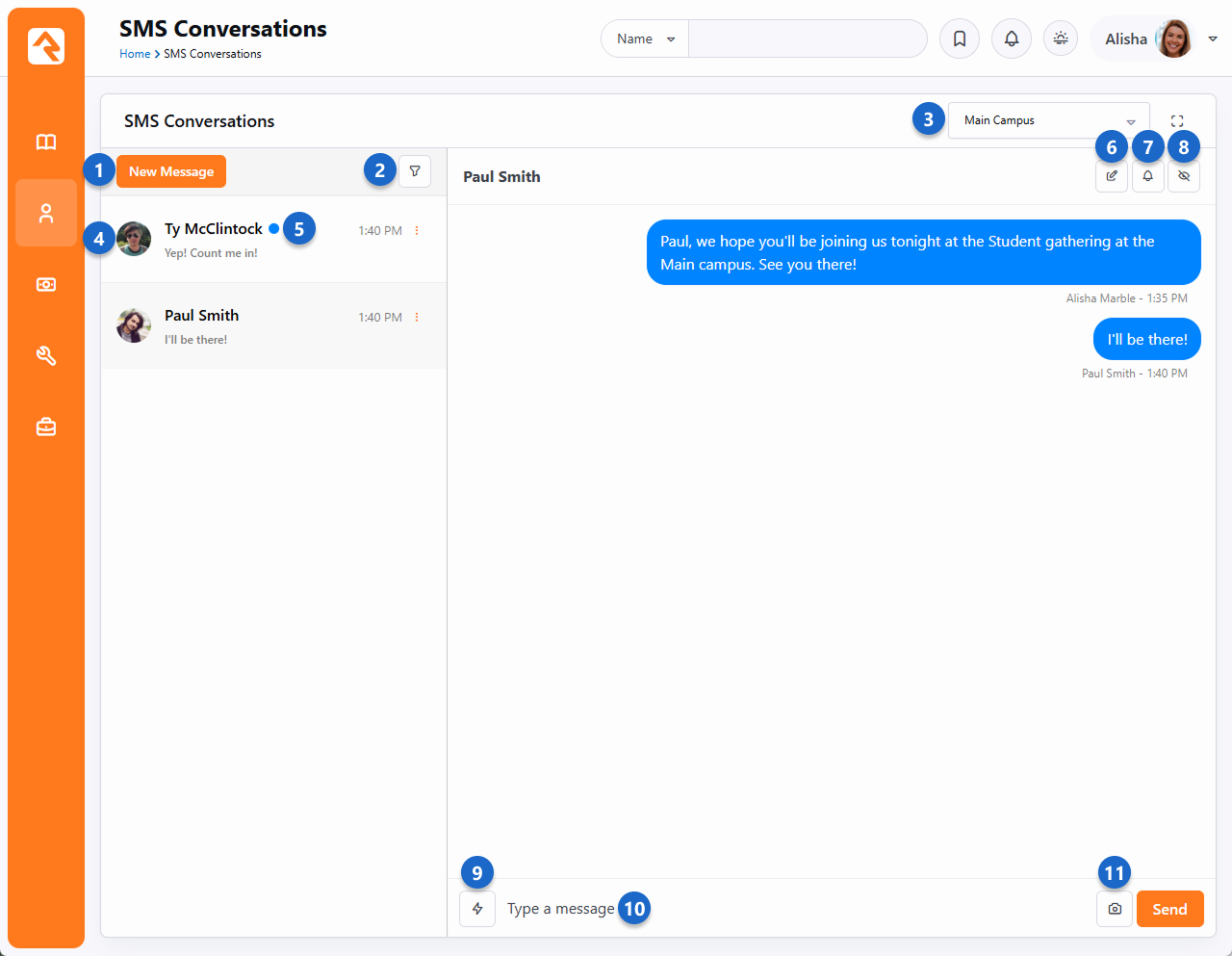 SMS Conversation Page