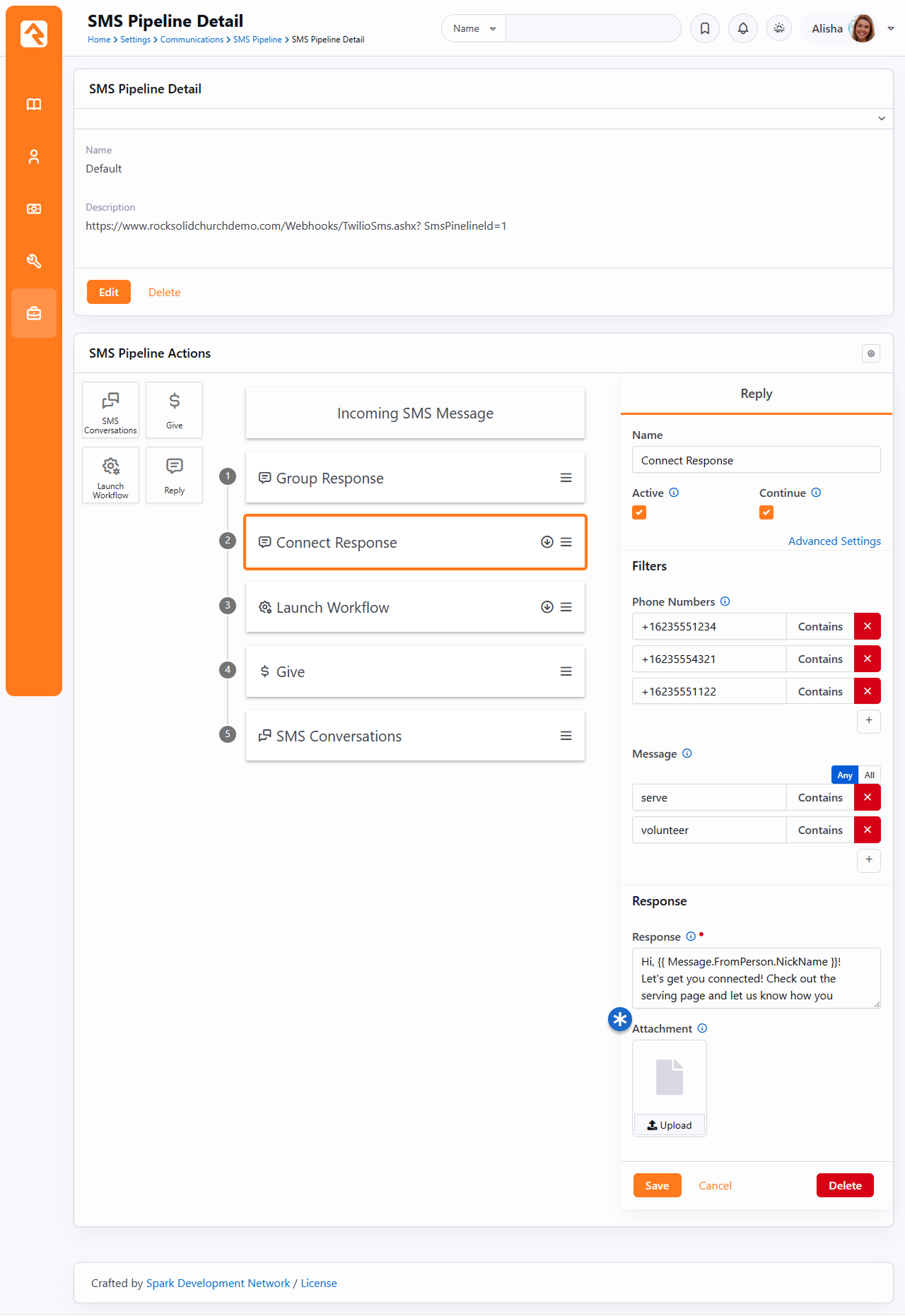 SMS Pipeline Response Lava