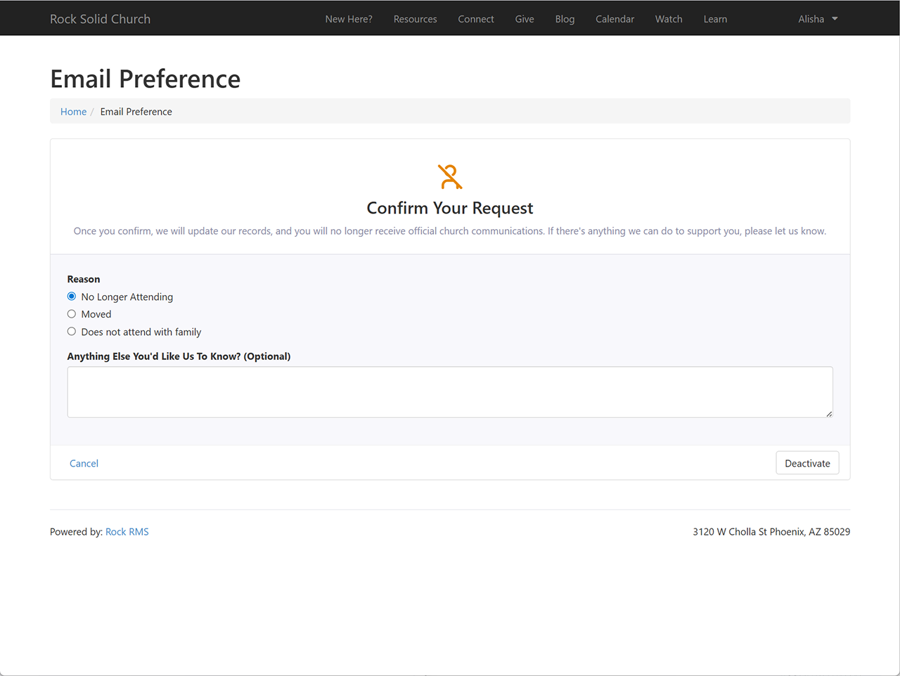 Unsubscribe Deactivation Page