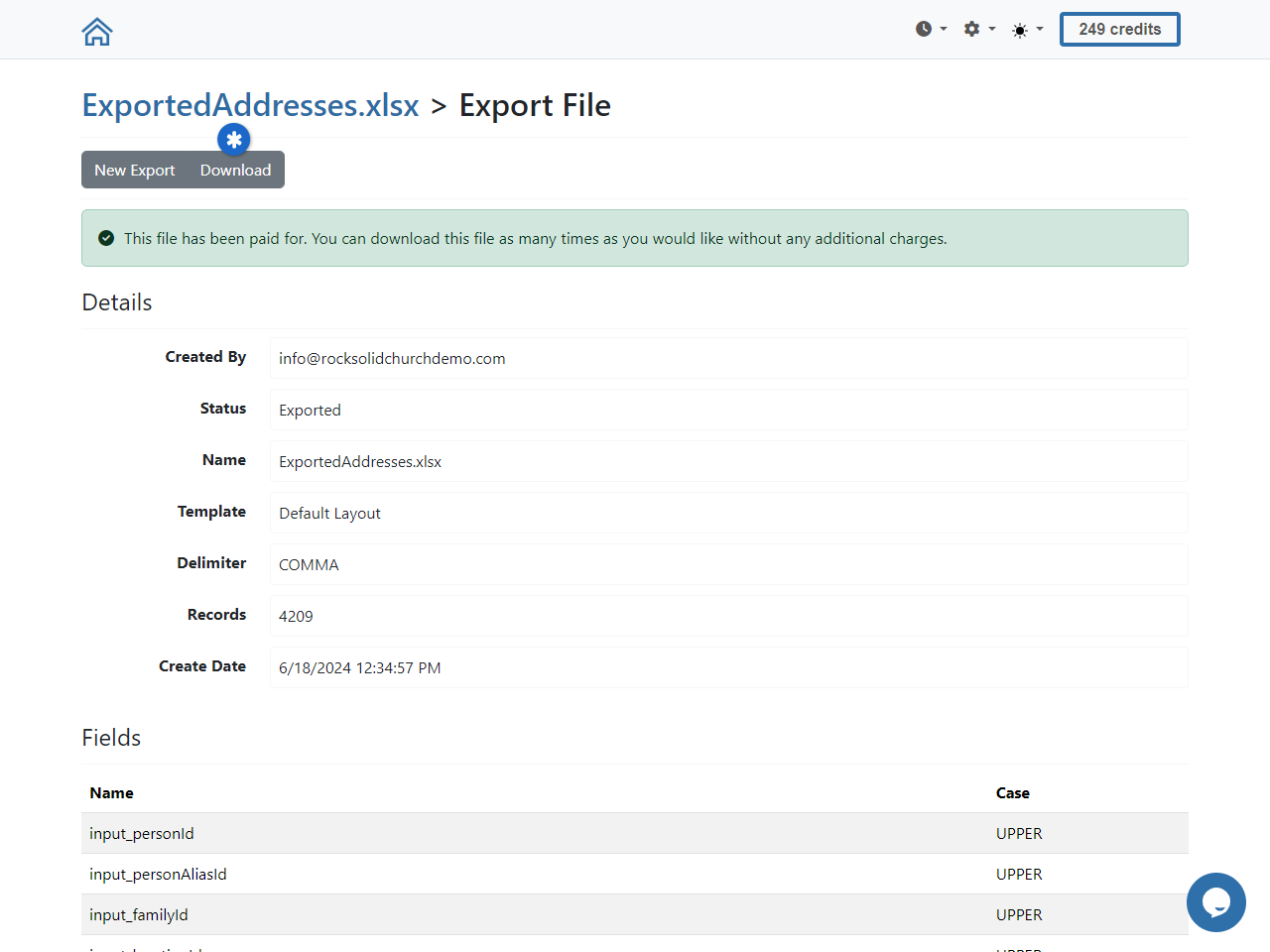 NCOA Download Export File