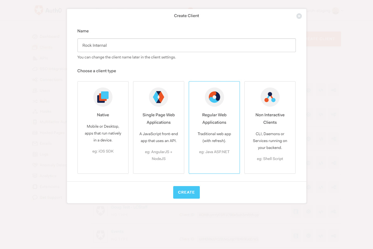 Auth0 Create Client Screen