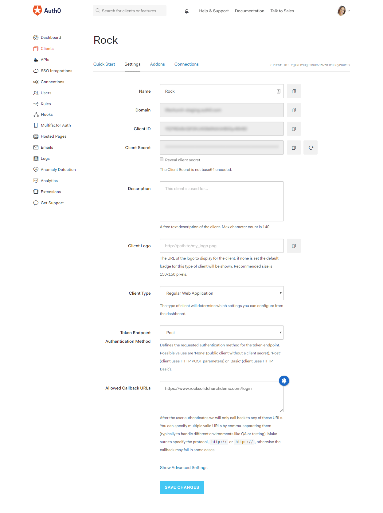 Auth0 Rock Internal Screen