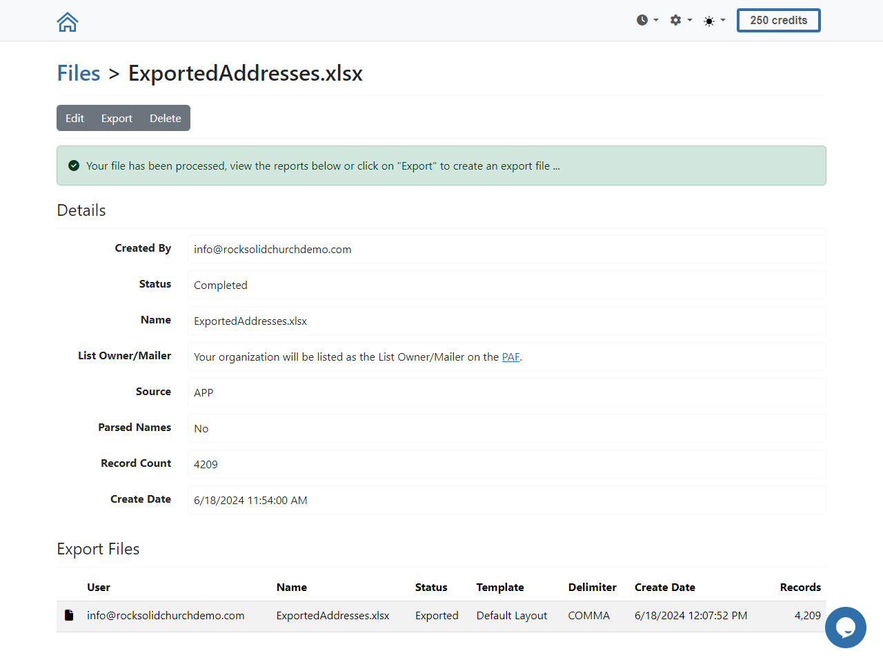 NCOA Export File