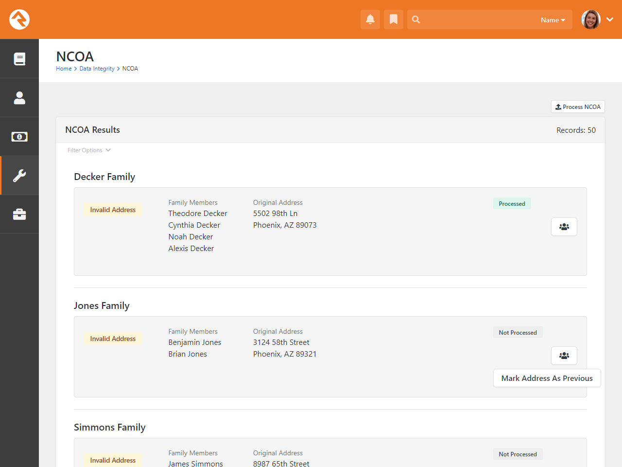 NCOA Results Page