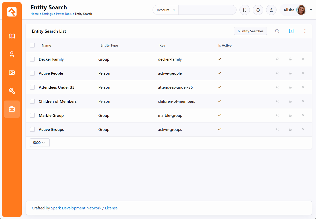 Entity Search List