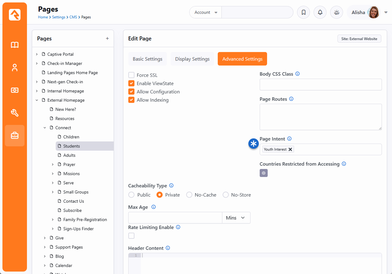 Add Intent to Page