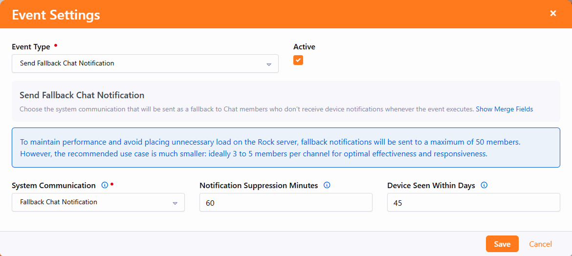 Send Fallback Chat Notification Event