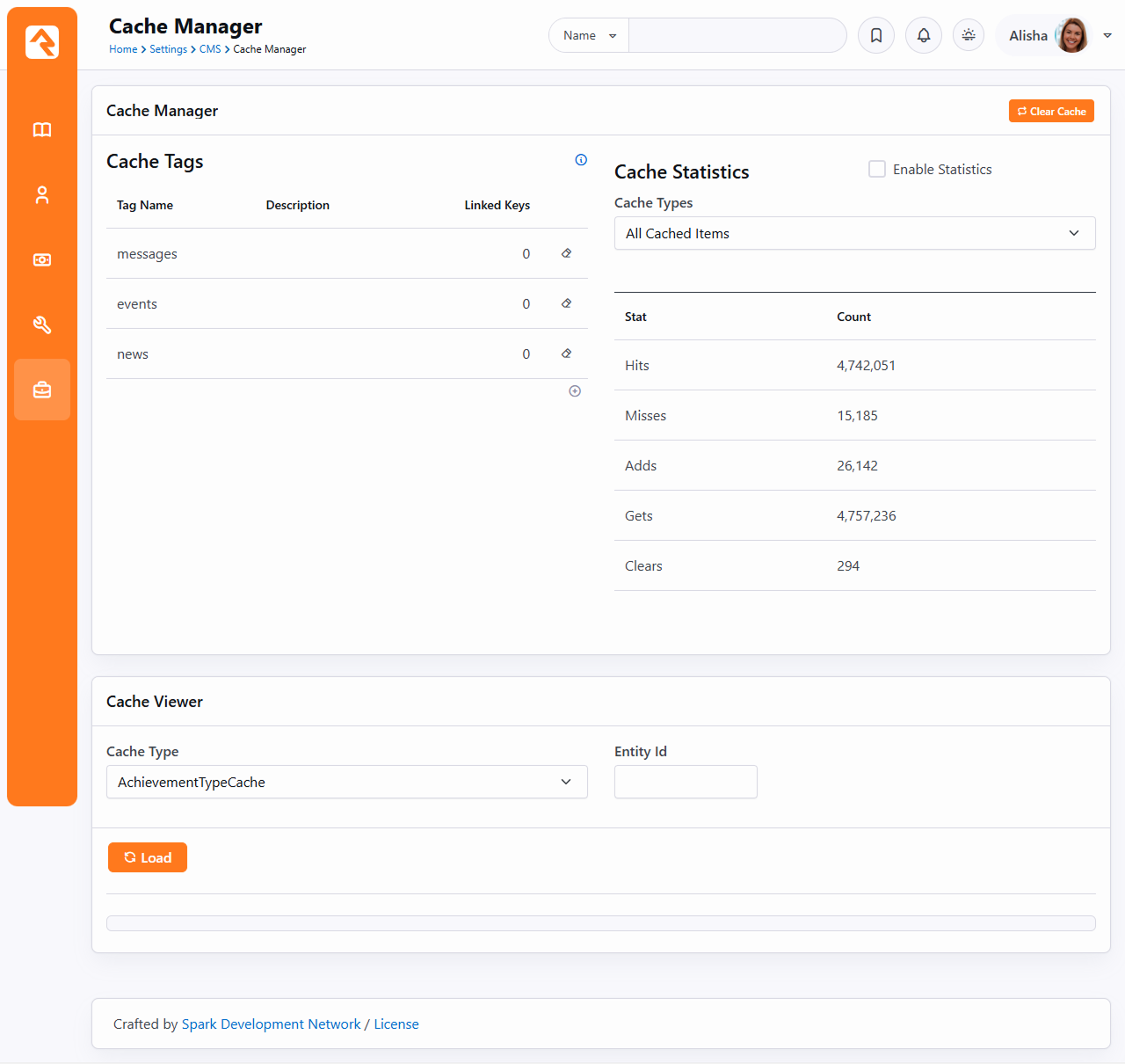 Cache Manager Screen
