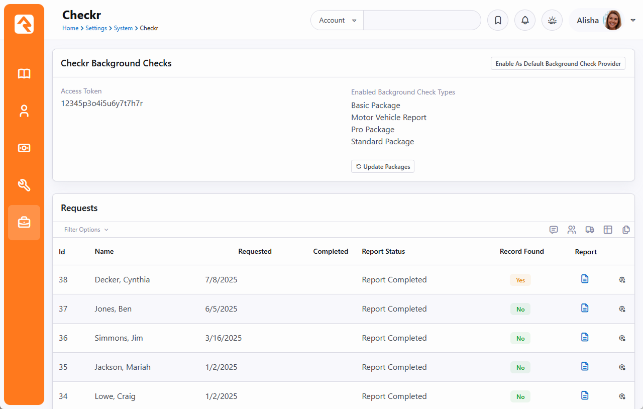 Enabled Background Check Types
