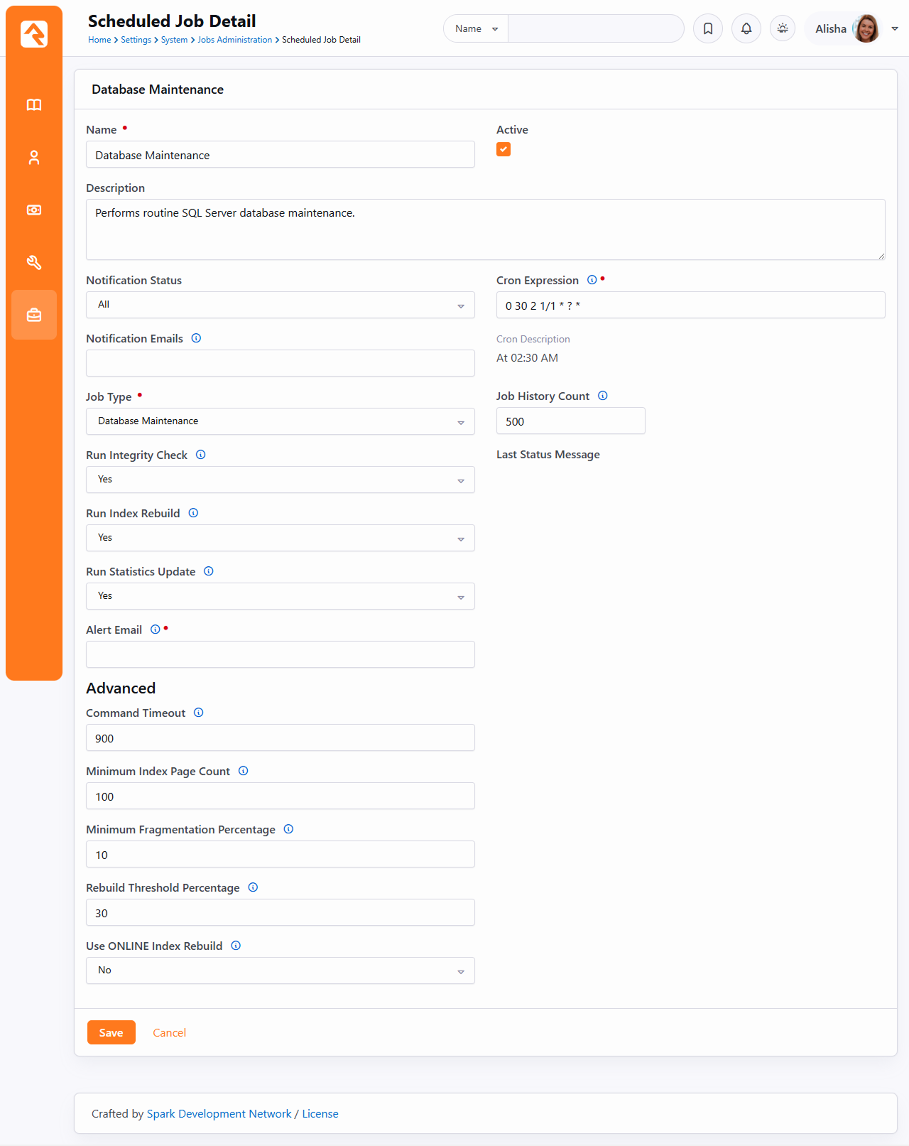 Database Maintenance Job Detail