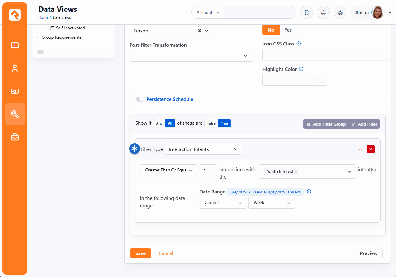 Interaction Intent Data View