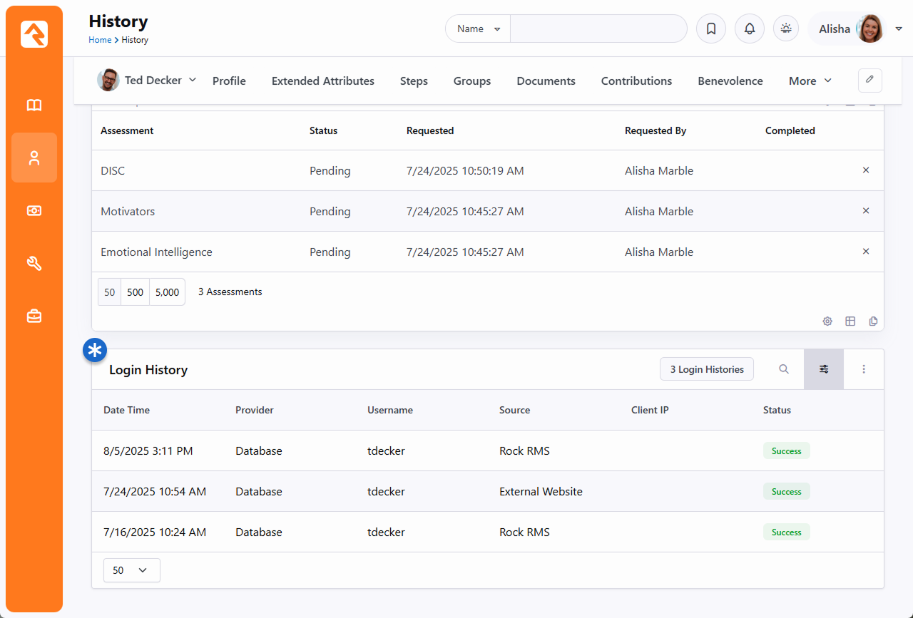 Login History Person Profile