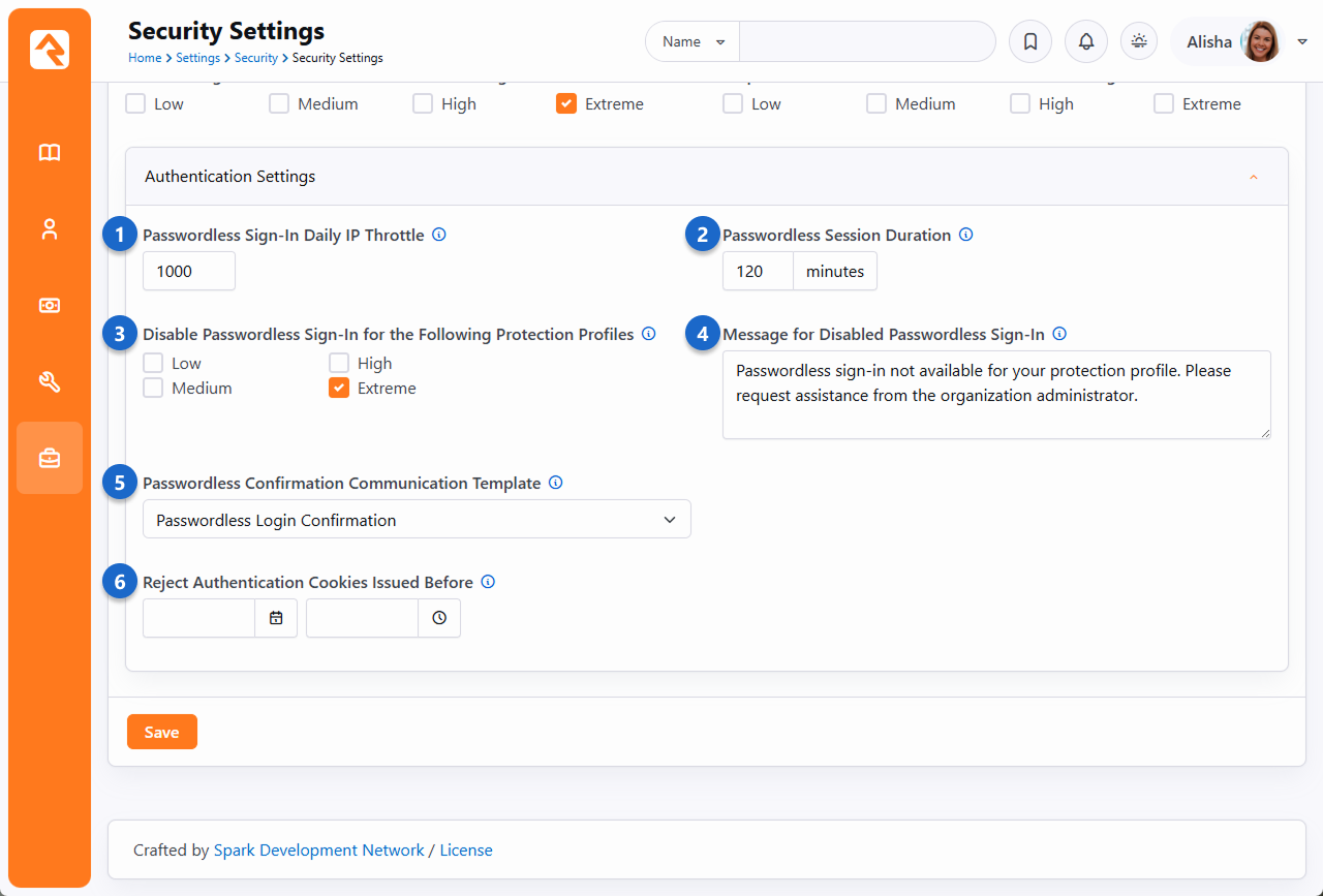 Security Authentication Settings