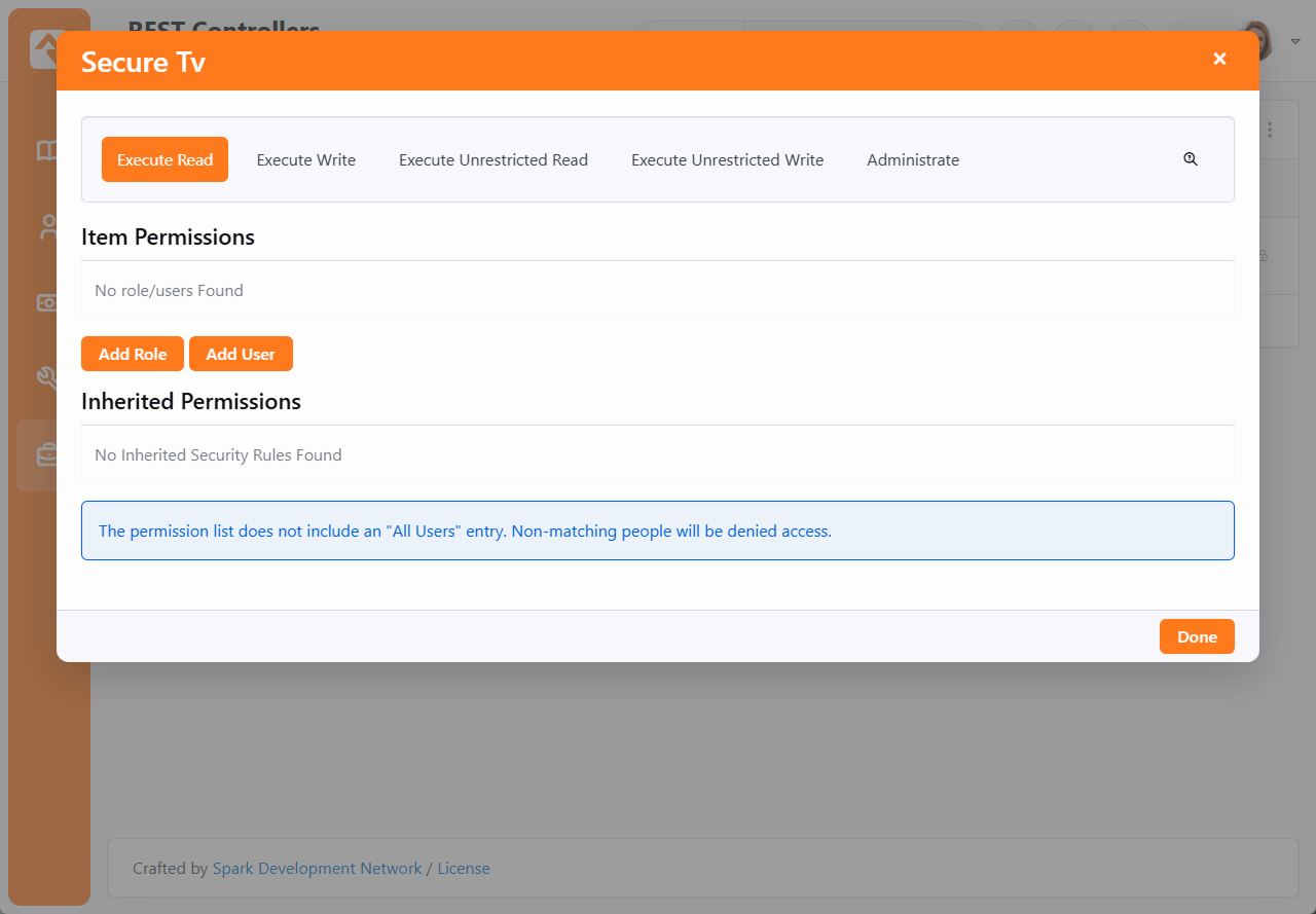 API v2 permission screen with no matching rules set for users